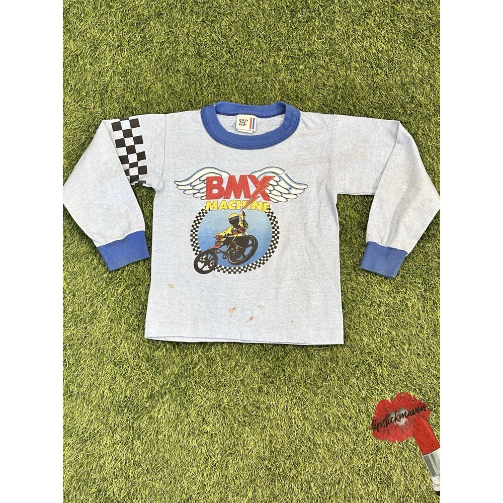 Vintage Billy The Kid BMX Machine Kids Shirt Small Size 4 Blue‎ Raglan Tee 80s